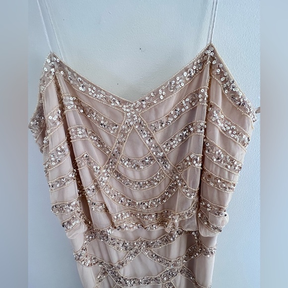 Aiden Mattox Chic Beaded  Beige Beaded Mini Dress - Picture 5 of 10
